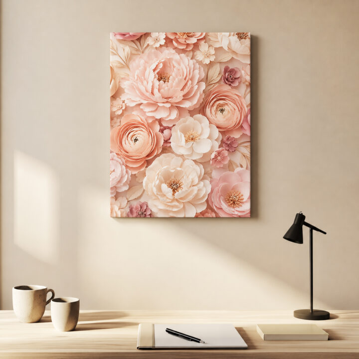 Leinwandbild Blütenschichten in Rosé und Pfirsich