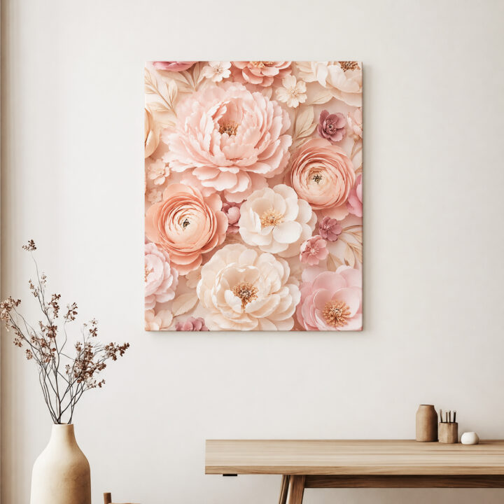 Leinwandbild Blütenschichten in Rosé und Pfirsich