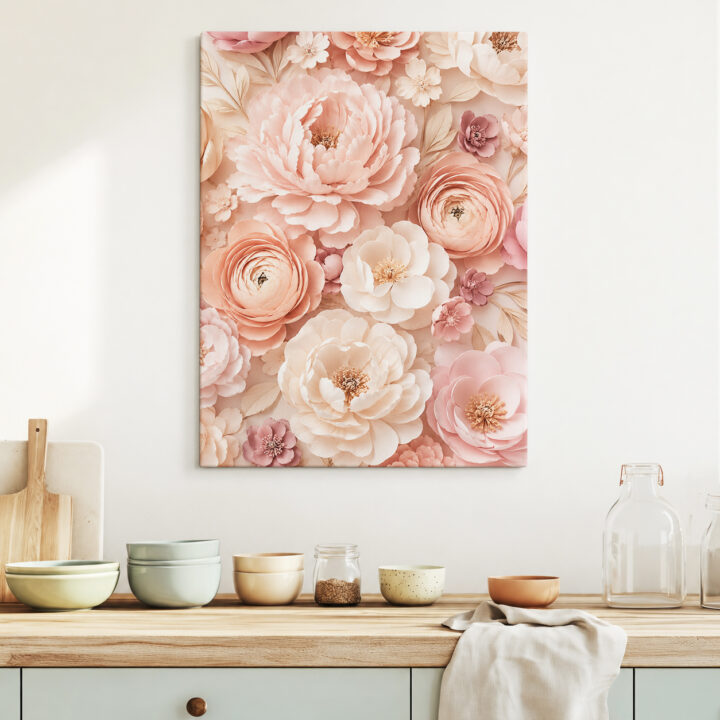 Leinwandbild Blütenschichten in Rosé und Pfirsich