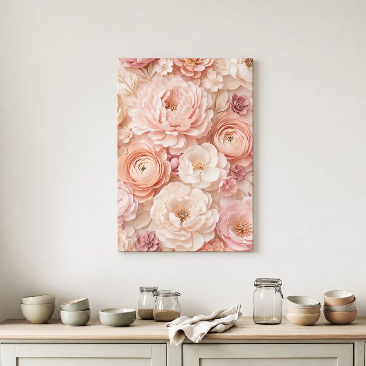 Leinwandbild Blütenschichten in Rosé und Pfirsich