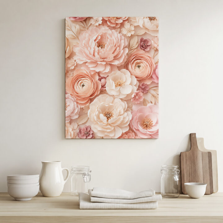 Leinwandbild Blütenschichten in Rosé und Pfirsich