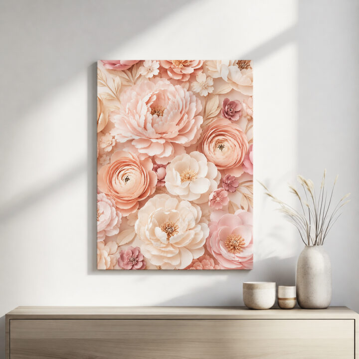 Leinwandbild Blütenschichten in Rosé und Pfirsich