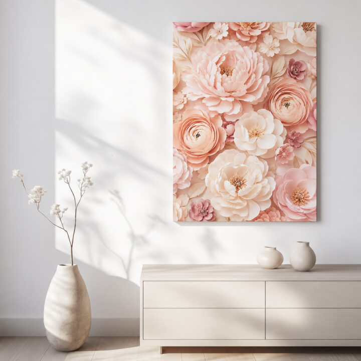 Leinwandbild Blütenschichten in Rosé und Pfirsich