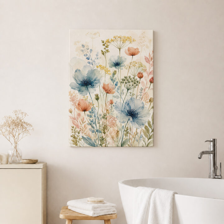 Leinwandbild Luftige Wildblumen auf hellem Grund