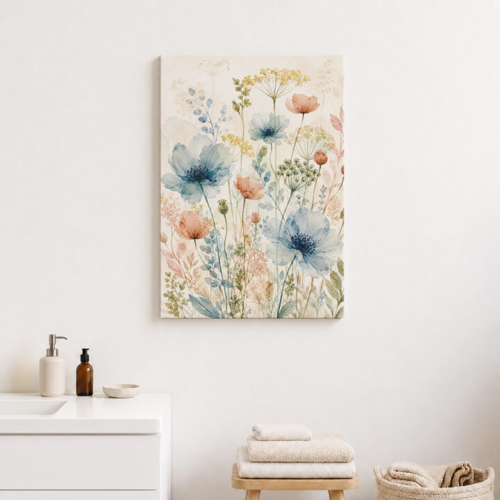 Leinwandbild Luftige Wildblumen auf hellem Grund