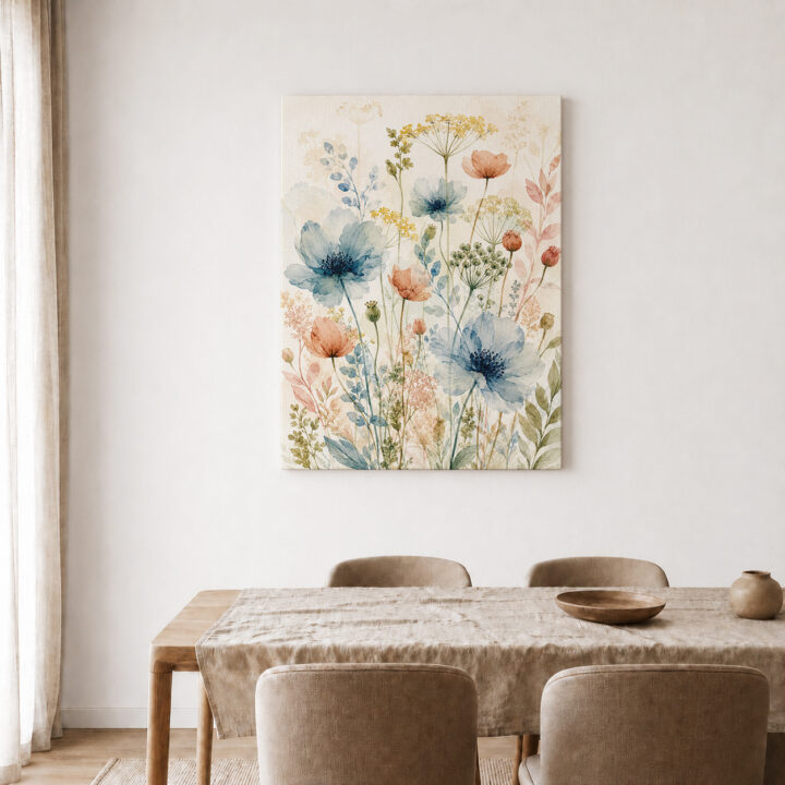 Leinwandbild Luftige Wildblumen auf hellem Grund