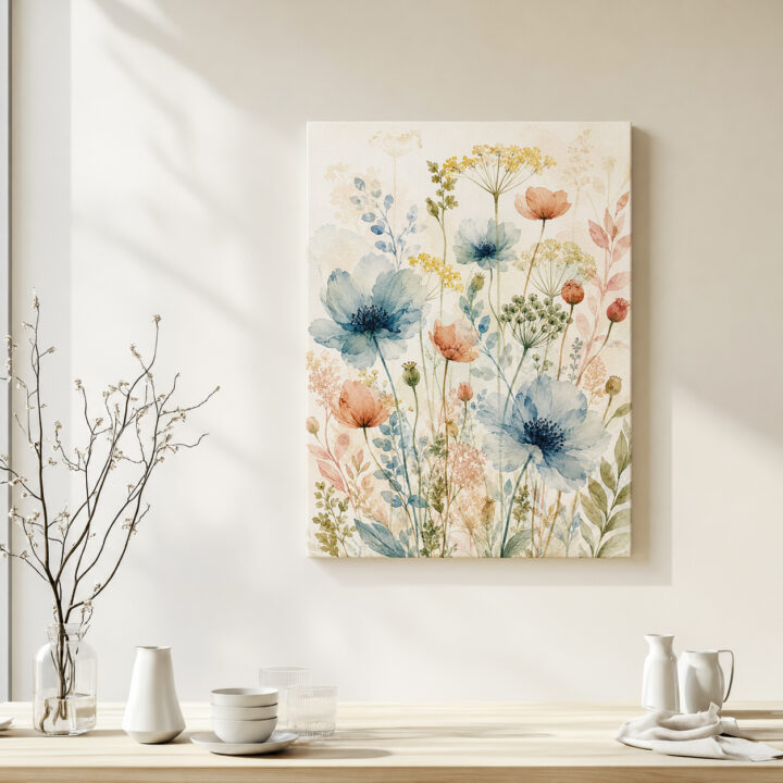 Leinwandbild Luftige Wildblumen auf hellem Grund