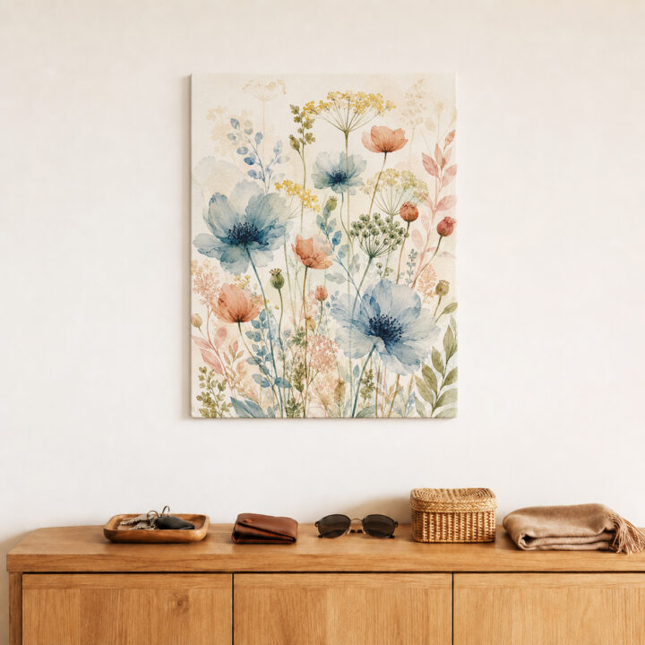 Leinwandbild Luftige Wildblumen auf hellem Grund