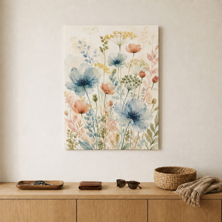 Leinwandbild Luftige Wildblumen auf hellem Grund