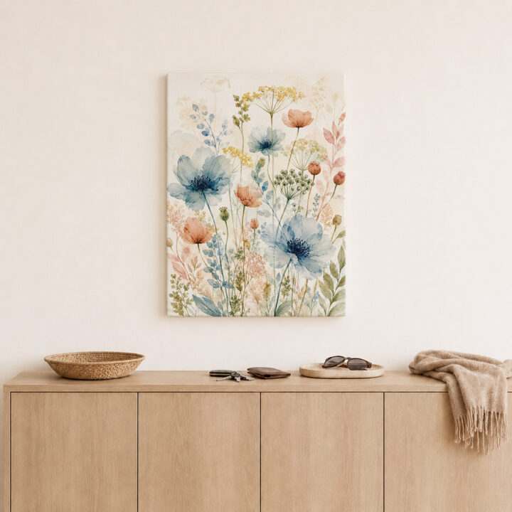 Leinwandbild Luftige Wildblumen auf hellem Grund