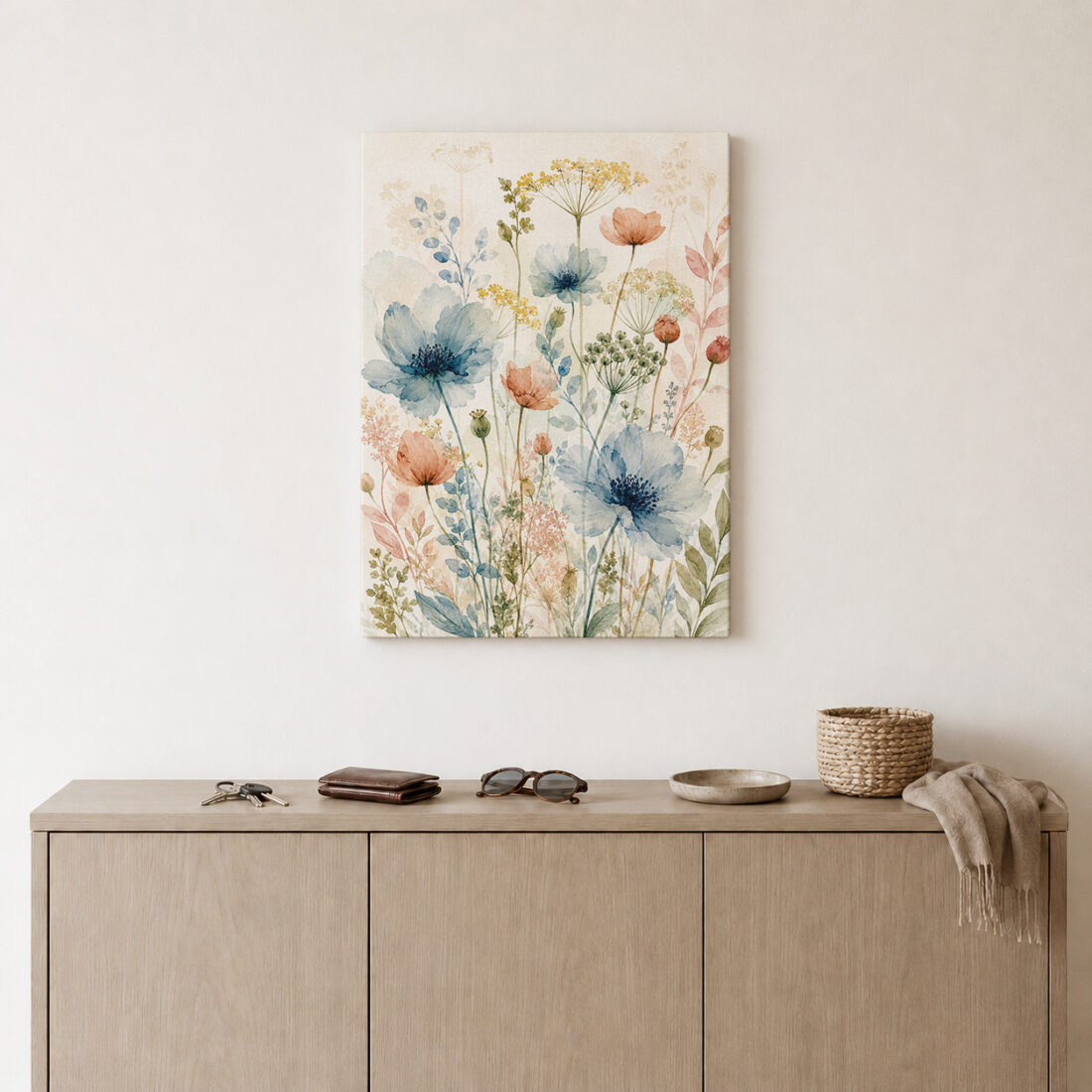 Leinwandbild Luftige Wildblumen auf hellem Grund