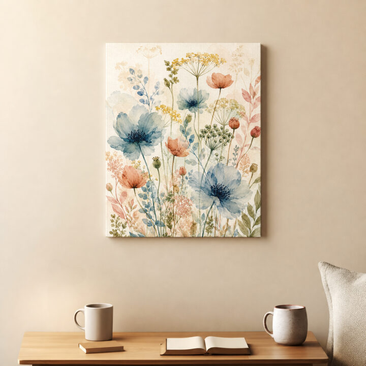 Leinwandbild Luftige Wildblumen auf hellem Grund