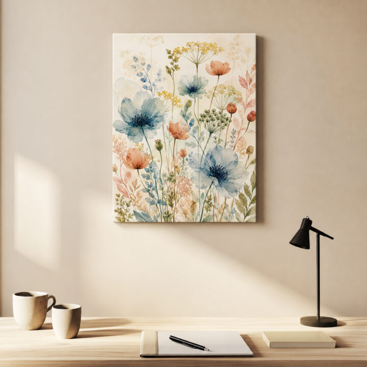 Leinwandbild Luftige Wildblumen auf hellem Grund