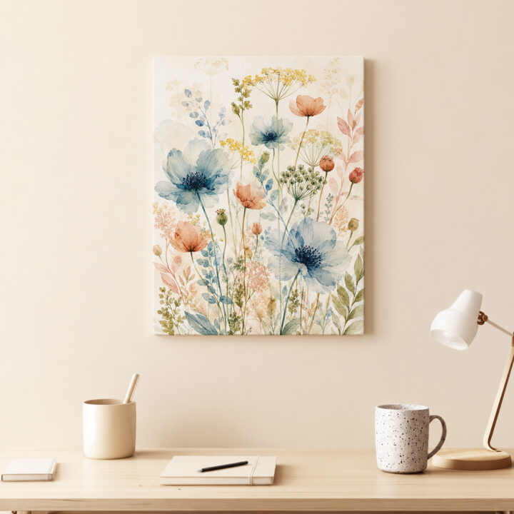 Leinwandbild Luftige Wildblumen auf hellem Grund