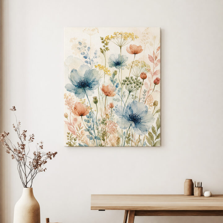 Leinwandbild Luftige Wildblumen auf hellem Grund