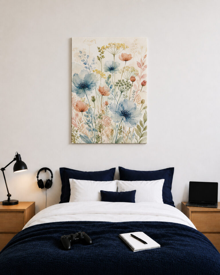 Leinwandbild Luftige Wildblumen auf hellem Grund