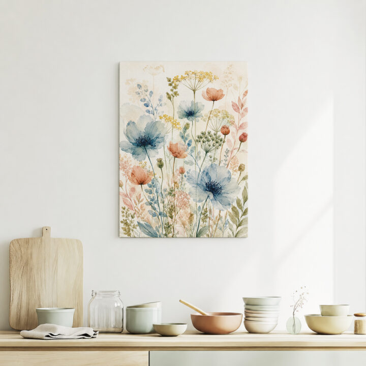 Leinwandbild Luftige Wildblumen auf hellem Grund