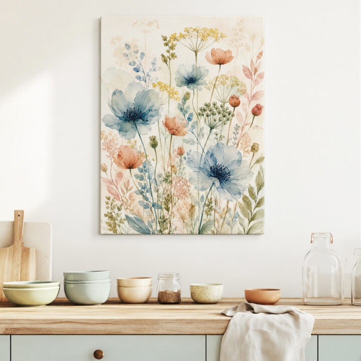 Leinwandbild Luftige Wildblumen auf hellem Grund