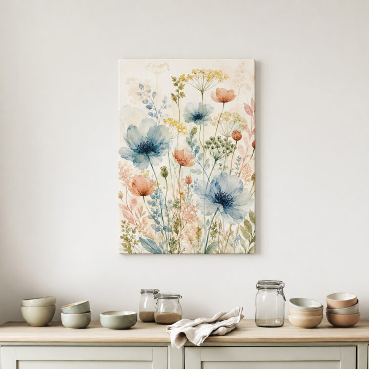 Leinwandbild Luftige Wildblumen auf hellem Grund