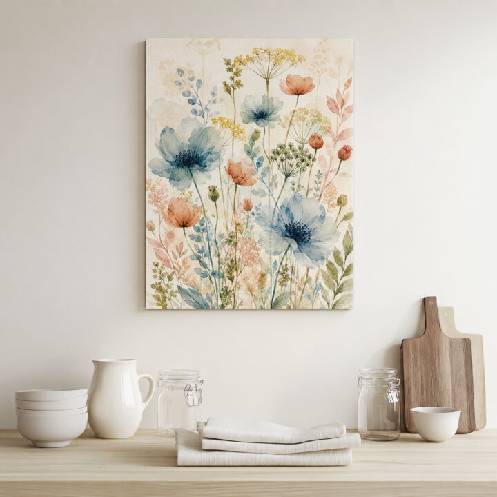 Leinwandbild Luftige Wildblumen auf hellem Grund