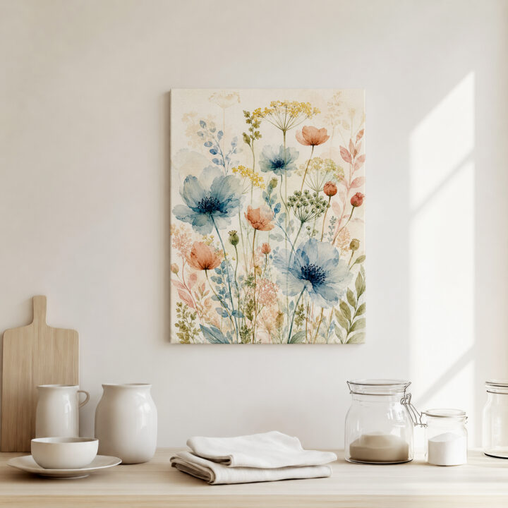 Leinwandbild Luftige Wildblumen auf hellem Grund