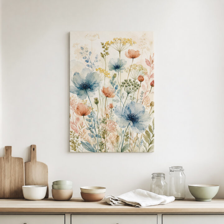 Leinwandbild Luftige Wildblumen auf hellem Grund