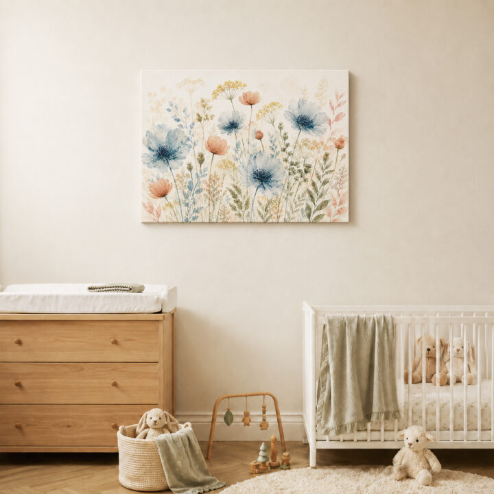 Leinwandbild Wildblumen in Blaugrau und Rosé