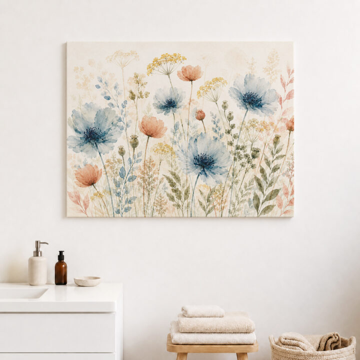 Leinwandbild Wildblumen in Blaugrau und Rosé