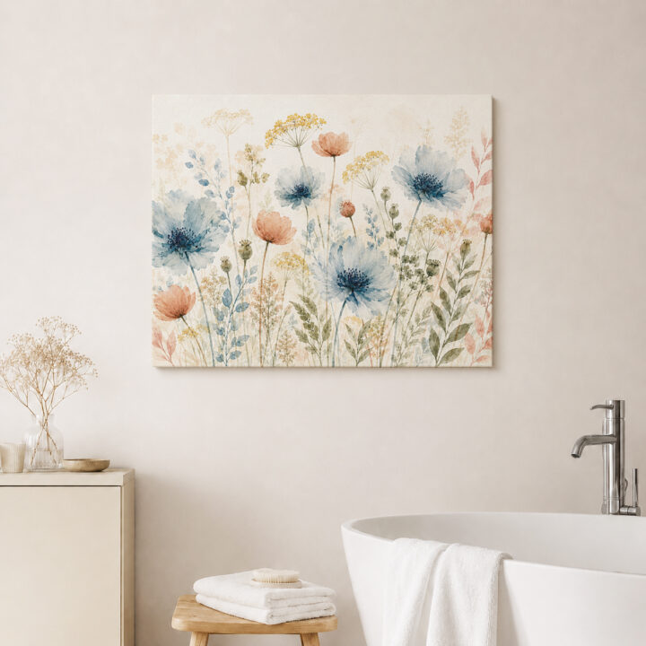 Leinwandbild Wildblumen in Blaugrau und Rosé