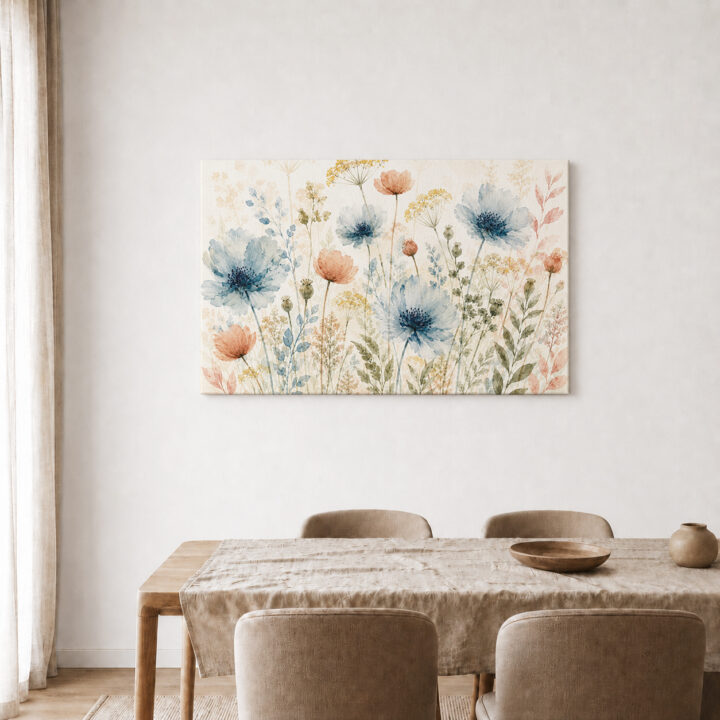 Leinwandbild Wildblumen in Blaugrau und Rosé