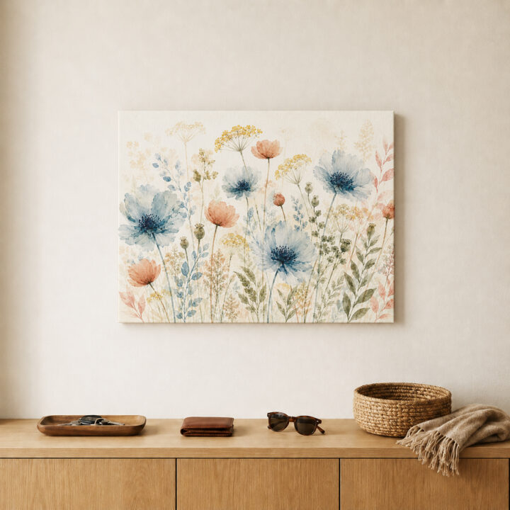 Leinwandbild Wildblumen in Blaugrau und Rosé