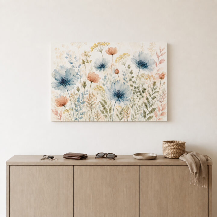 Leinwandbild Wildblumen in Blaugrau und Rosé