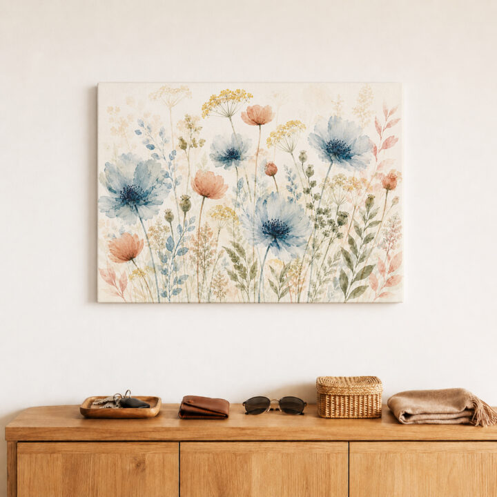 Leinwandbild Wildblumen in Blaugrau und Rosé