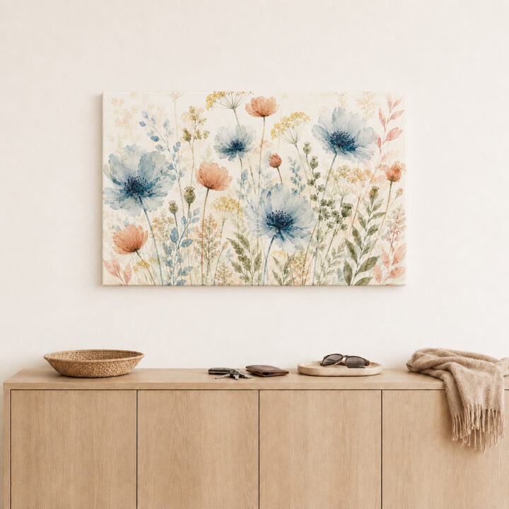 Leinwandbild Wildblumen in Blaugrau und Rosé