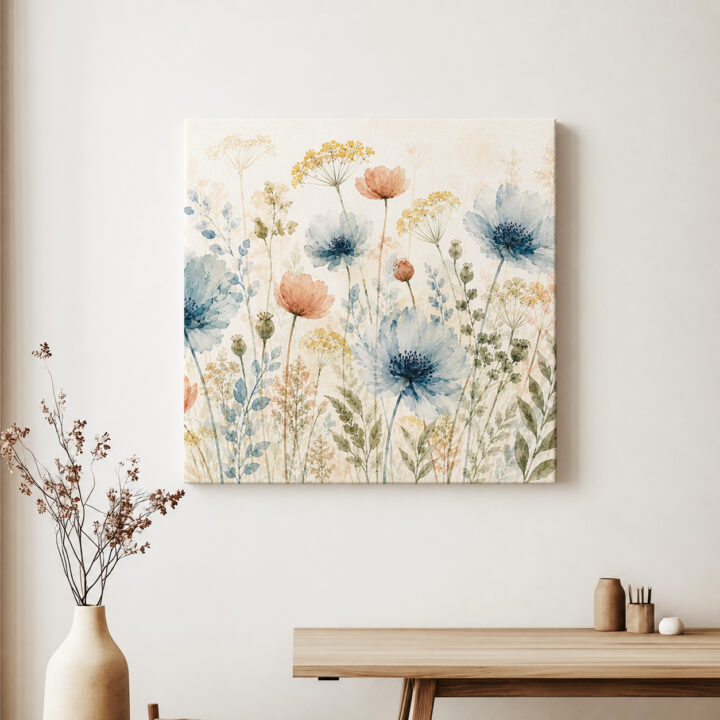 Leinwandbild Wildblumen in Blaugrau und Rosé