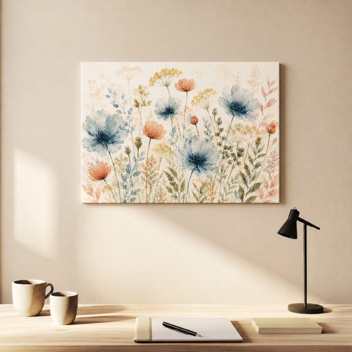 Leinwandbild Wildblumen in Blaugrau und Rosé