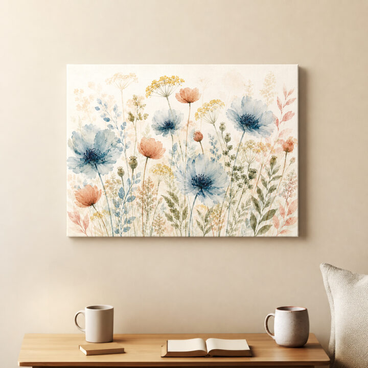 Leinwandbild Wildblumen in Blaugrau und Rosé