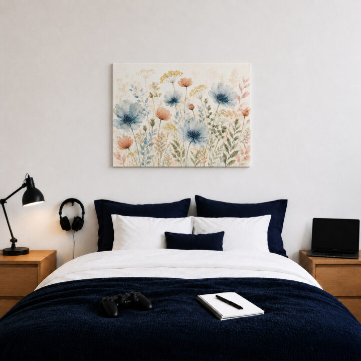 Leinwandbild Wildblumen in Blaugrau und Rosé