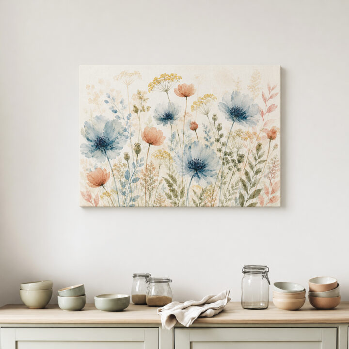 Leinwandbild Wildblumen in Blaugrau und Rosé