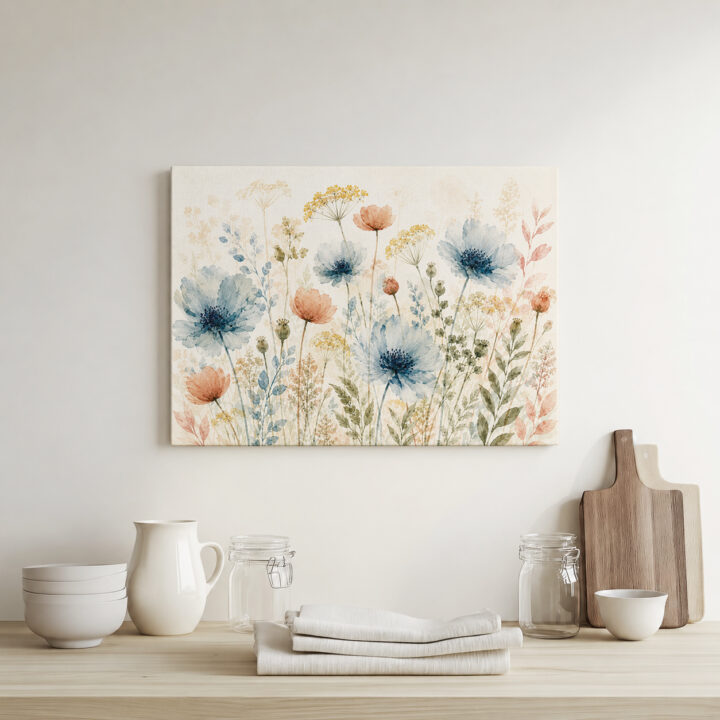Leinwandbild Wildblumen in Blaugrau und Rosé