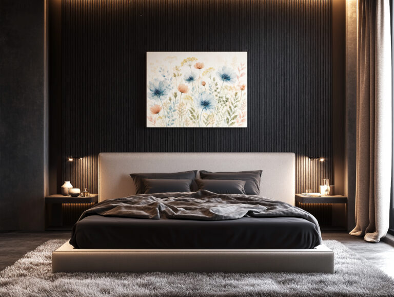Leinwandbild Wildblumen in Blaugrau und Rosé