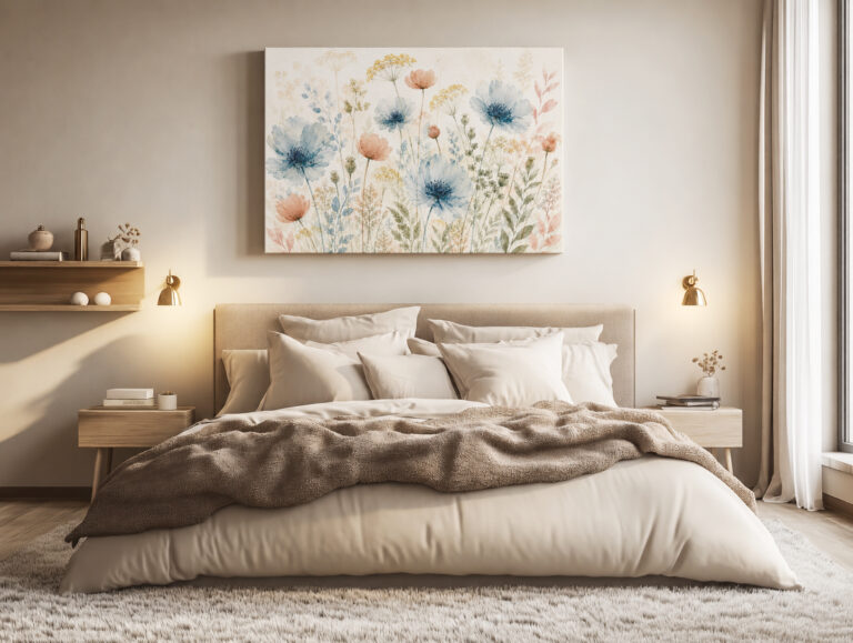 Leinwandbild Wildblumen in Blaugrau und Rosé