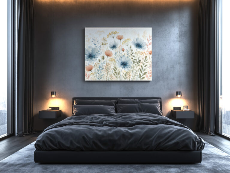 Leinwandbild Wildblumen in Blaugrau und Rosé