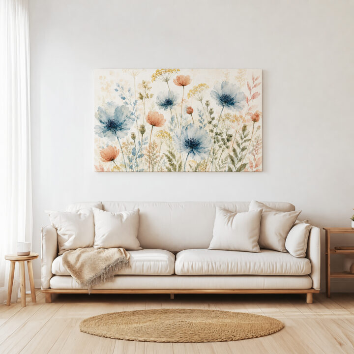 Leinwandbild Wildblumen in Blaugrau und Rosé