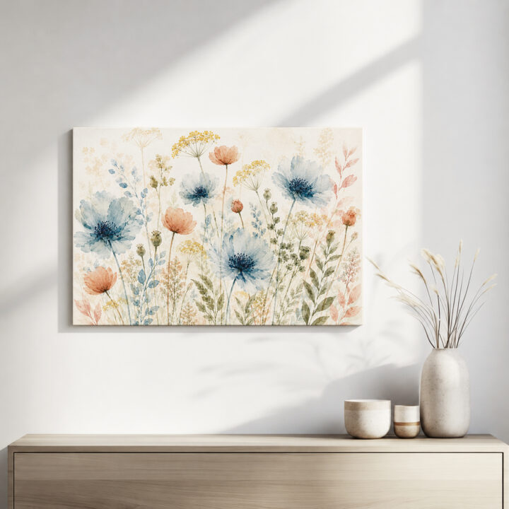 Leinwandbild Wildblumen in Blaugrau und Rosé