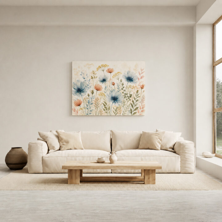 Canvas print Wildflowers in Blue-Grey and Rose