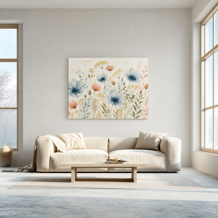 Leinwandbild Wildblumen in Blaugrau und Rosé