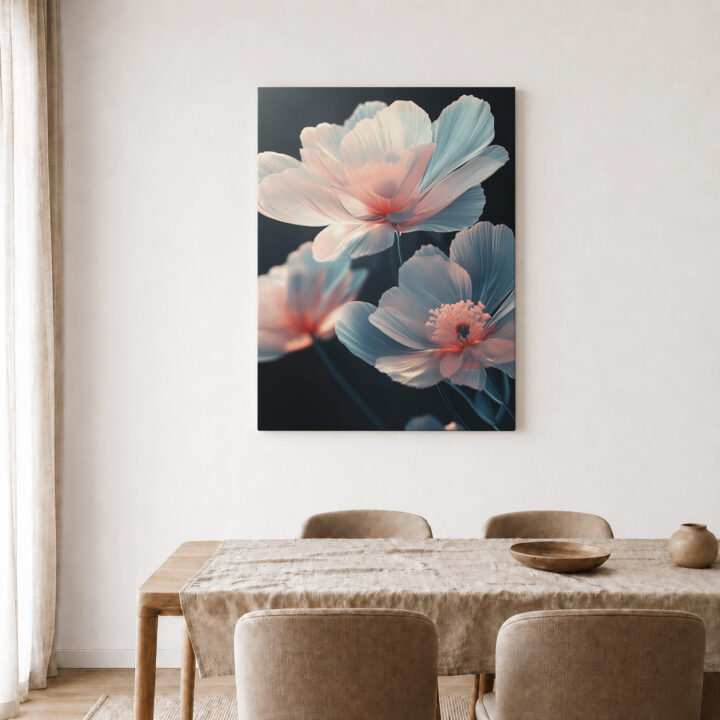 Leinwandbild Pastellblüten auf dunklem Grund