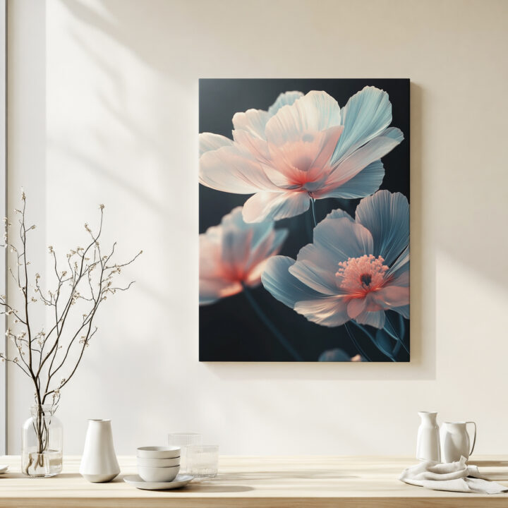 Leinwandbild Pastellblüten auf dunklem Grund