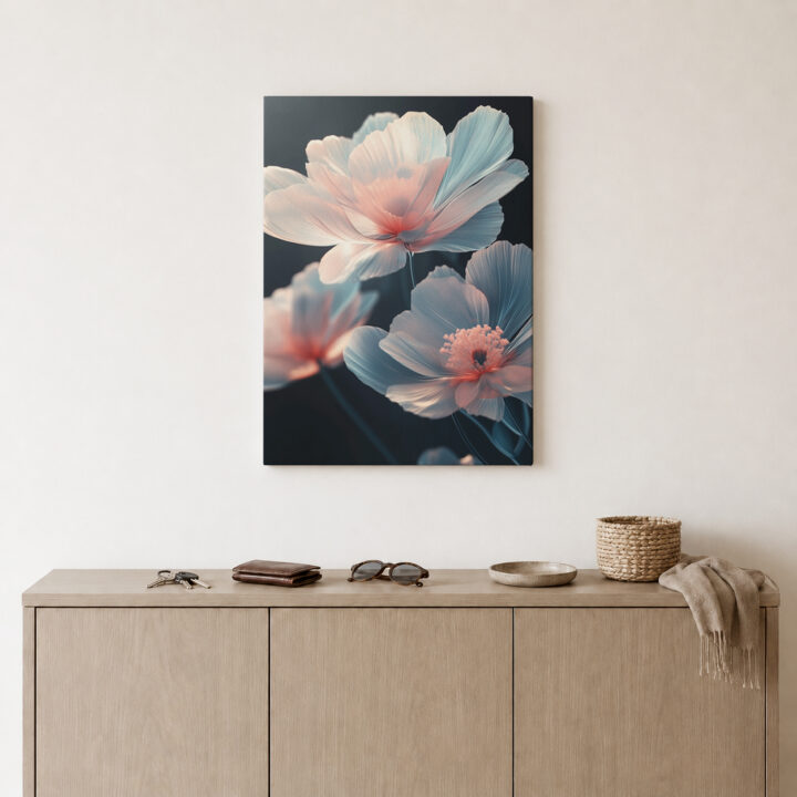 Leinwandbild Pastellblüten auf dunklem Grund